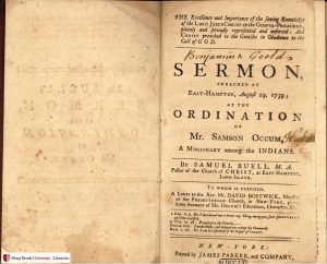 Samuel Buell's "...A Sermon Preached at East-Hampton, August 29, 1759: at the Ordination of Mr. Samson Occum, a Missionary Among the Indians," 1761