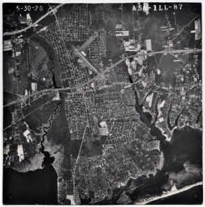 Black and White aerial photograph of Mastic Beach