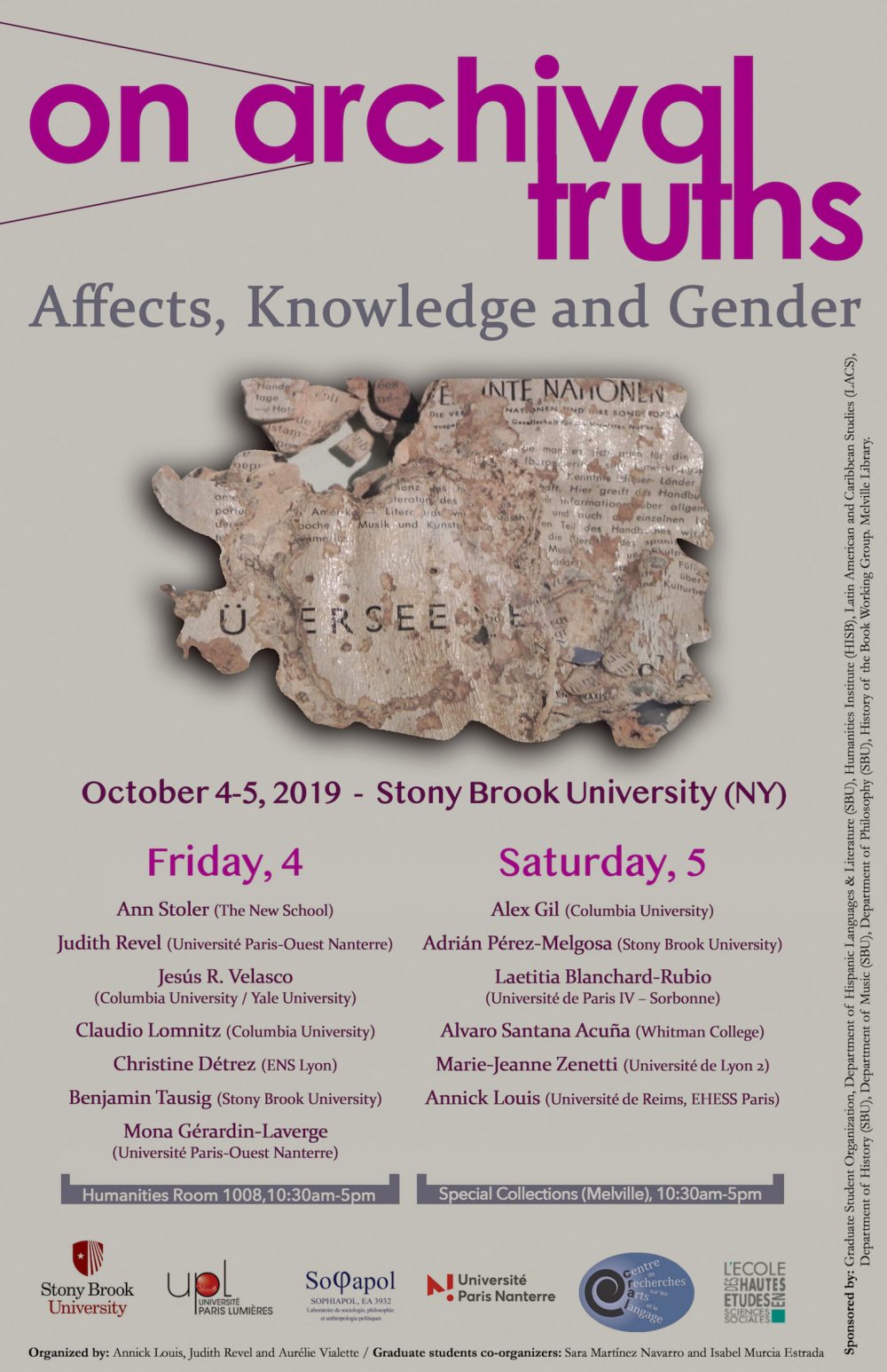 Poster for "On Archival Truths: Affects, Knowledge and Gender" conference