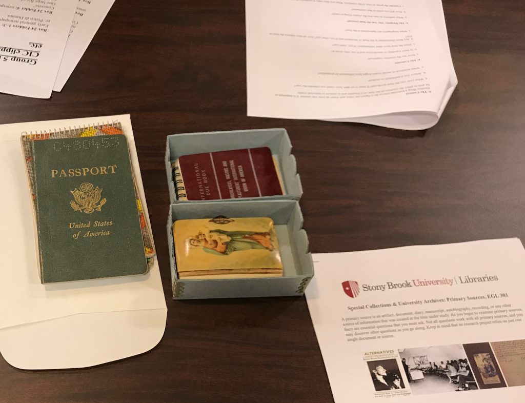 Passport, a notepad, and a prayer book from the Pietro di Donato Collection. Special Collections, SBU Libraries.
