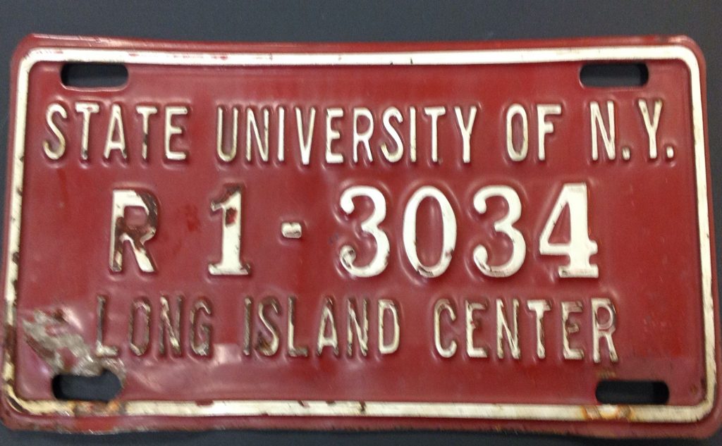 License plate, State University of New York, Long Island Center, c1958.