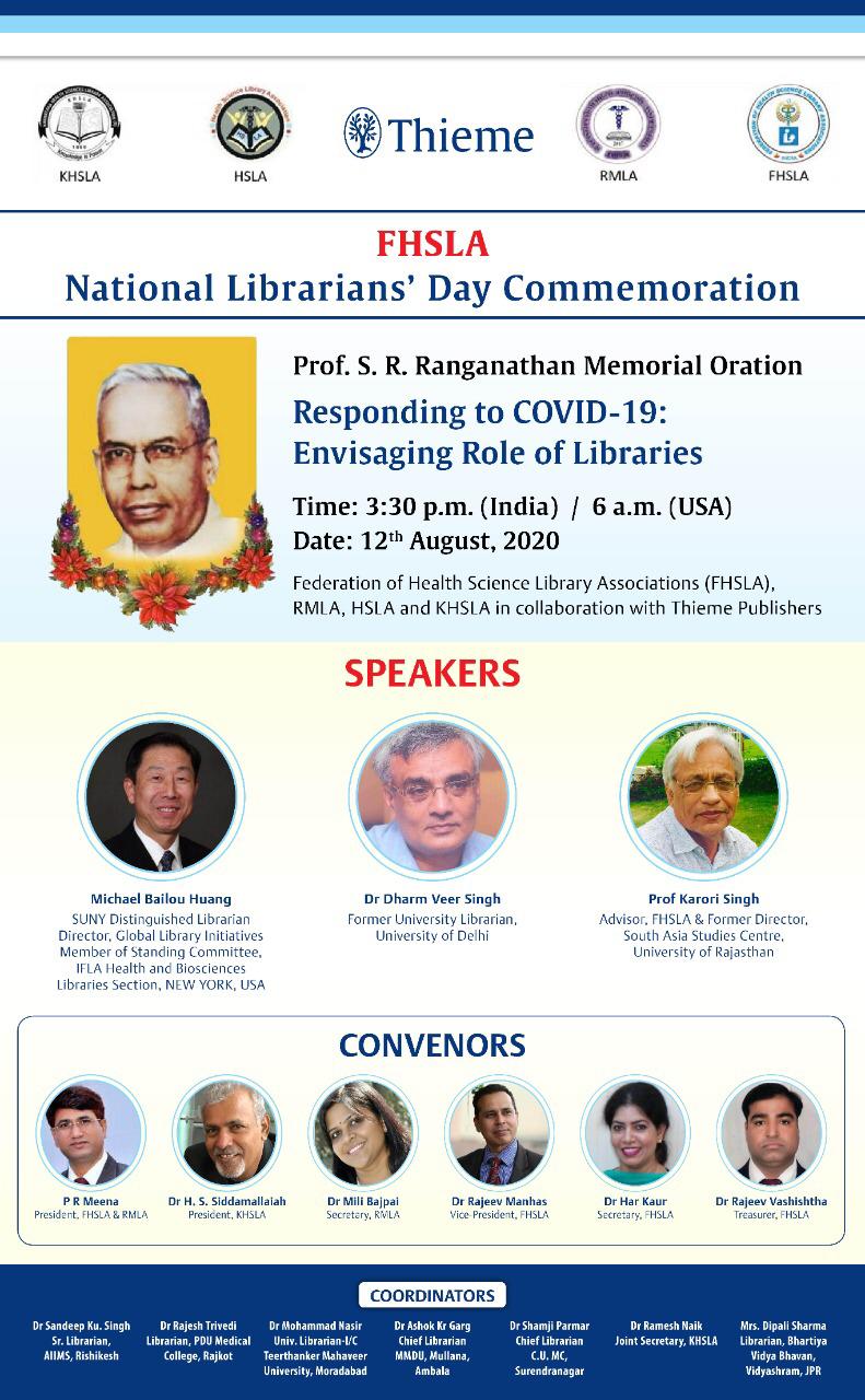 Poster for National Librarians' Day Commemoration event featuring image of Michael Bailou Huang