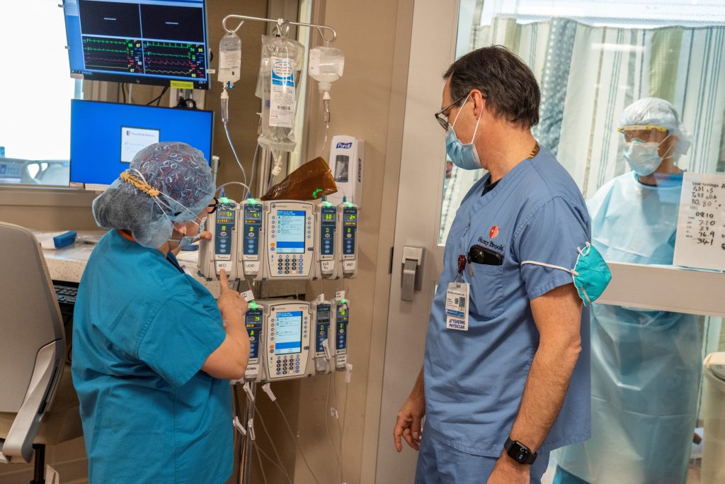  Stony Brook, NY: Stony Brook University Hospital. Dr. Elliott Bennett-Guerrero is overseeing Stony Brook's trial to assess the use of convalescent plasma in hospitalized adults with COVID-19. May 2020.  Credit: John Griffin/Stony Brook University.