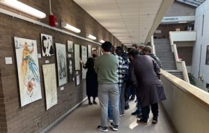 SB Undergraduate History Club on the mezzanine visiting Special Collections, November 17, 2021.