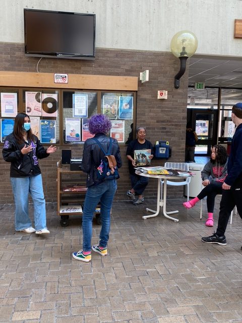 students listen to vinyl records in Galleria