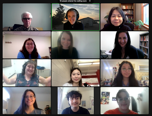 Zoom gallery view of 12 librarians and writing tutors