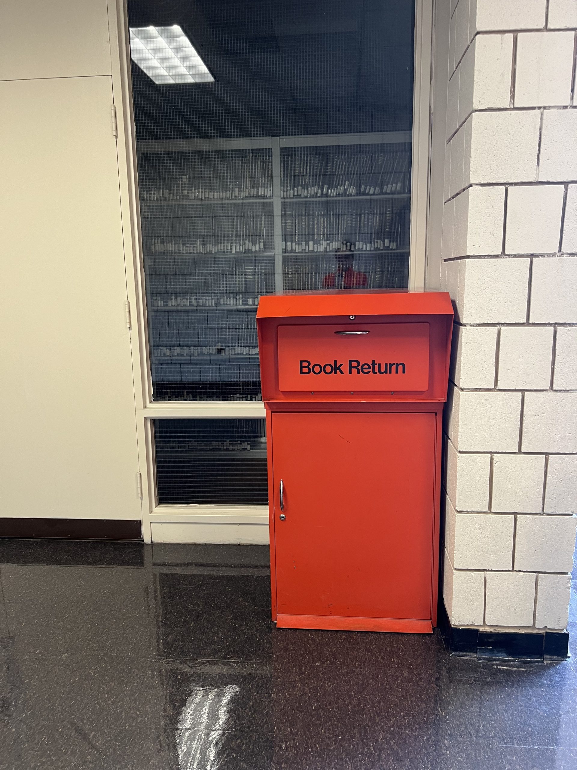Red book return box in hallway