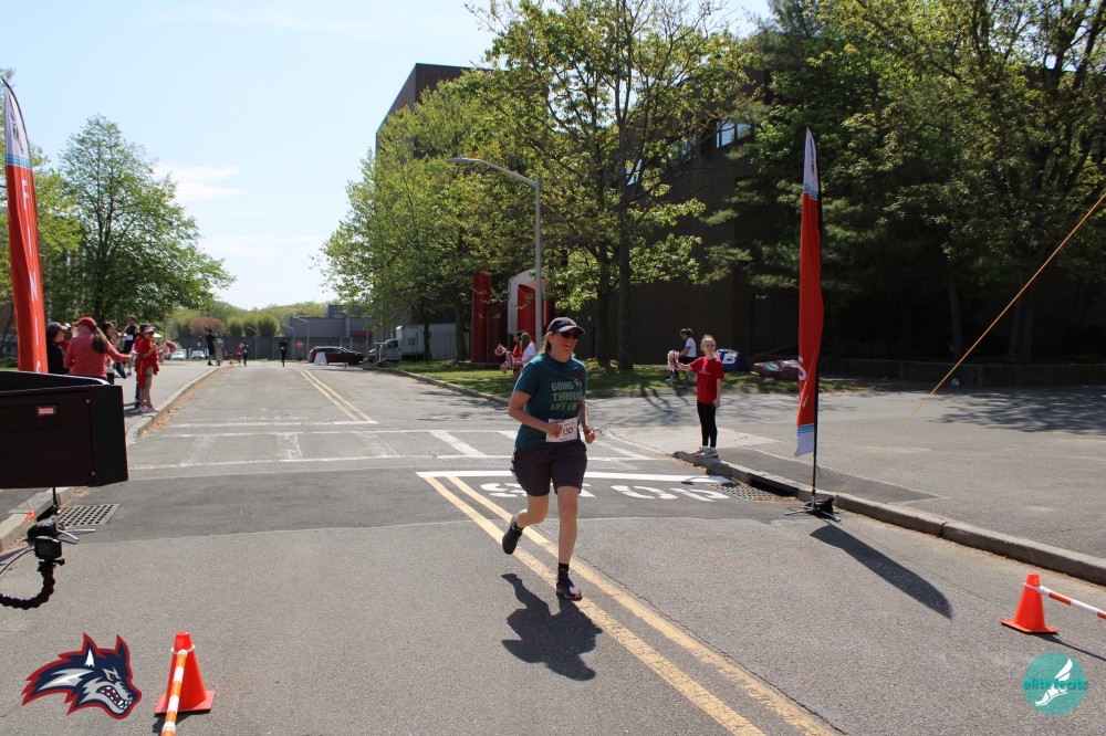Racer crossing finish line.